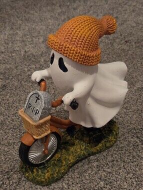 Halloween Ghost on Bicycle Figurine Decoration Orange Hat Spooky Halloween